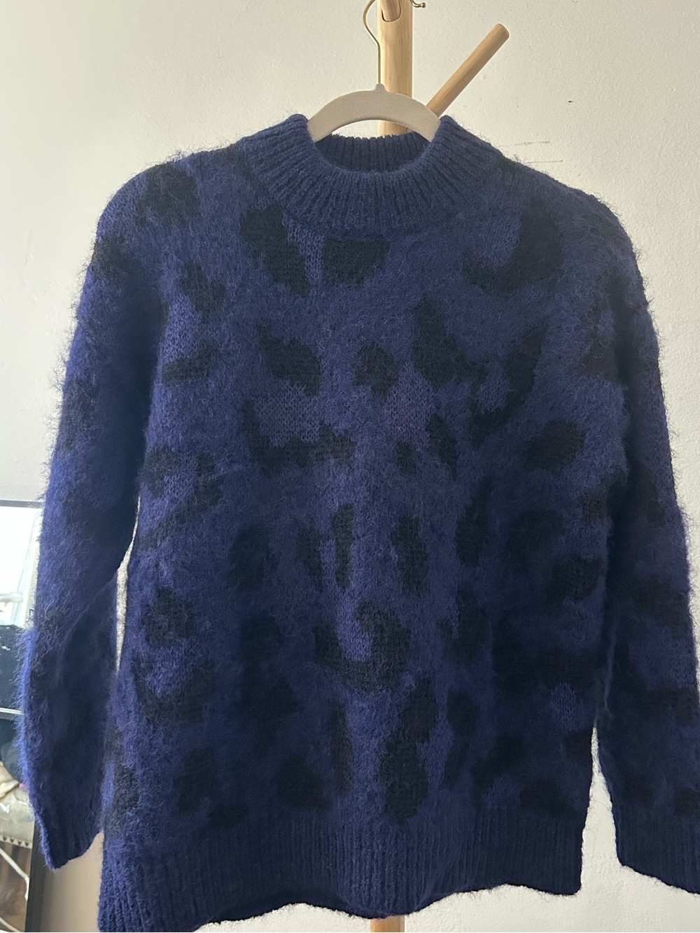 Kate Spade Navy Blue Leopard Print Sweater Size S